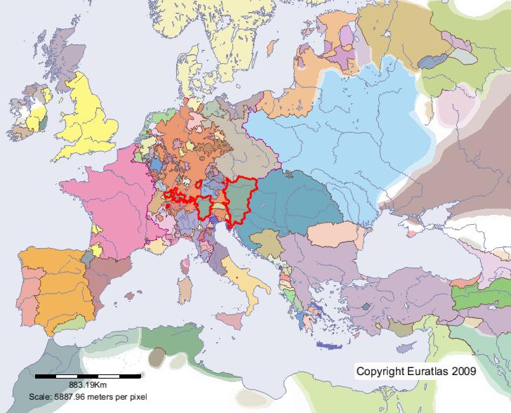 Carte de Maison d'Autriche en l'an 1400